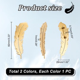 HOBBIESAY 2 Colours Elegant Feather Decorative Brooch Pin Stainless Steel Bridal Wedding Pin Women Men Feather Suit Brooch Pin Dress Badge Corsage Jewellery