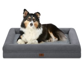 Yiruka Large Orthopedic Egg Crate Foam Dog Bed, Waterproof Dog Bed with Removable Washable Cover, 4-Sides Removable Bolster Soft Couch Sofa with Non-Slip Bottom, Dark Grey