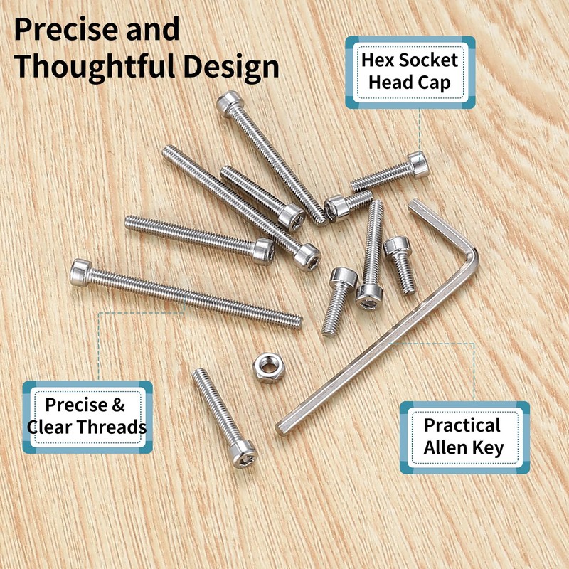 M3 Screws Set, 520 Pieces Hexagonal Screws with Hexagon Socket