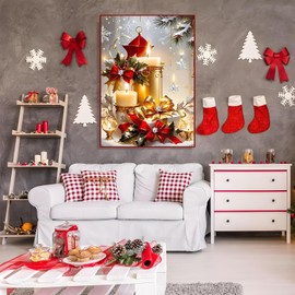 NIFILMTH Christmas Diamond Art Kits for Adults, 12×16 inch 5D Candle Christmas Diamond Painting Kits for Adults Beginners DIY Full Drill Gem Crystal Canvas Art Painting for Home Wall Decor Gift