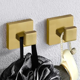 TURS Towel Hooks Clothes Robe Hook for Bathroom Kitchen Garage Stainless Steel Wall Mounted 2 Pack, Chrome Wall Mounted Brushed Gold Q7001GD-P2