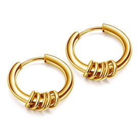Seiya International, Men’s & Women’s Hoop Earrings, 5 Rings, Set for Both Ears, Gold, 0.8 inches (20 mm)