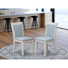 Maykoosh Retro Renaissance Dining Room Chairs Set of 2 Baby Blue Linen Fabric Seat and High Chair Back Wire Brushed Linen White Finish (Set of 2)