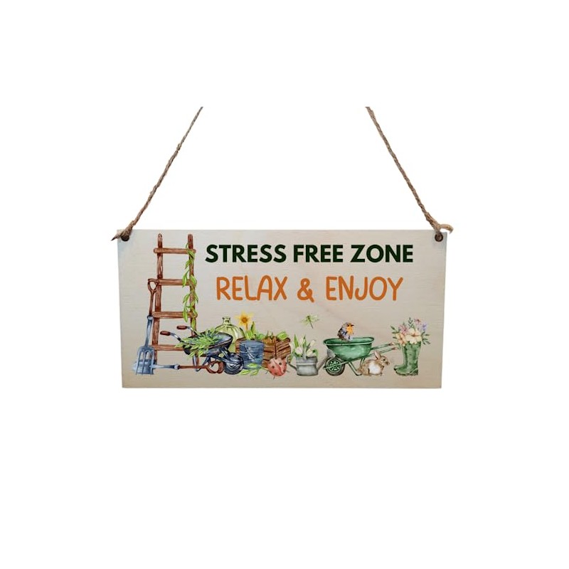 Second Ave Funny Garden Stress Free Zone Wooden Hanging Gift
