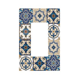 Naiqadnehz Decorative Outlet Covers Mandala Decorative Tile Talavera Moroccan Tiles 1 Gang Single Rocker Light Switch Cover Plate Wall Plates GFCI Faceplate for Bedroom living Room Decor