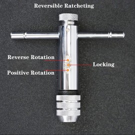 QISF Adjustable Ratchet Tap Wrench，T-Handle Threading Wrench for Metric M5-M12 Taps，Hand Machine Ratcheting Screw Tapping Thread Metric Plug Tapper Tool