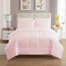 Sweet Home Collection 7 Piece Comforter Set Bag Solid Color All Season Soft Down Alternative Blanket & Luxurious Microfiber Bed Sheets, Pale Pink, Full (Pack of 4)