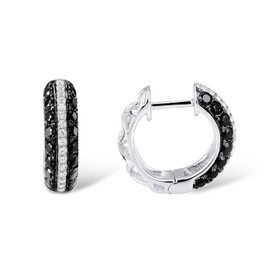 Santuzza 925 Sterling Silver Black & White Openwork Hoop Earrings Black Spinel Cubic Zirconia Huggie Earrings for Women