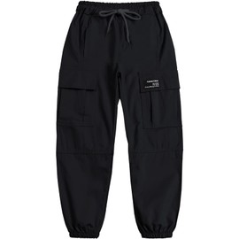 SANGTREE Women's Cargo Pants Waist Drawstring Tapered Elastic Jogger Pants with Pockets for Women Black,XL