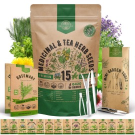 Organo Republic 15 Medicinal & Tea Herb Seeds Variety green, pink, yellow