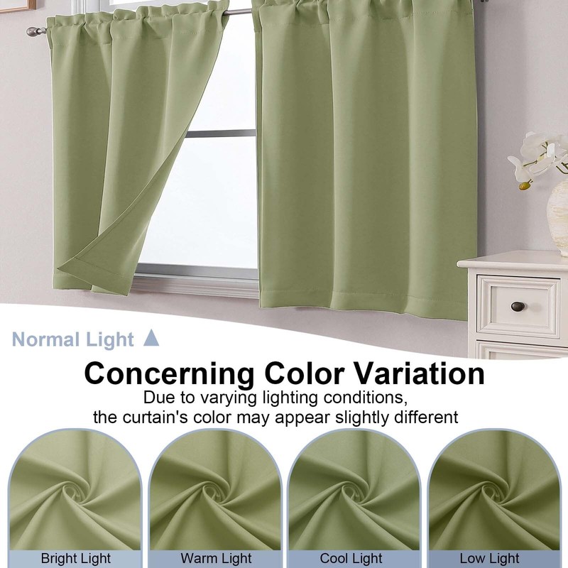 Chyhomenyc Sage Green Short Blackout Curtains 36 Inch Length, Small