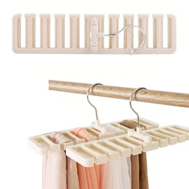 Belt Hanger for Wardrobe, Plastic and Metal Tie Hanger with 10 Slots, Space-Saving Belt Organizer Rack for Closet, Scarf/Belt 360° Rotating Hook, Easy Install