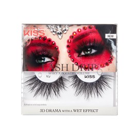 KISS Lash Drip False Eyelashes, Spiky X Boosted Volume, Unique Wet Look Hydrated Effect, Multi-Length Rewearable Fake Eyelashes, Wispy Crisscross Lash Pattern, Style ‘Icy’, 1 Pair