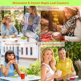 6-Pack Maple Leaf Coasters with Holder - Soft Non-Slip Drink Coaster Set for Hot/Cold Beverages, Nature-Themed Home/Office Decor Gift