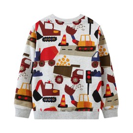 B&G-KID Autumn Spring Fashion 2-7 Years Children'S Causual Pullover Tops Excavator Patterned O Neck Long Sleeve Toddler Kids Baby Girl Sweatshirts. Gray