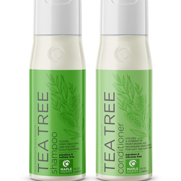 Tea Tree Shampoo and Conditioner Set - Best Clarifying Shampoo and Conditioner for Dry Damaged Hair Care with Tea Tree Oil for Hair - Pure Tea Tree Oil Naturally Cleanses and Invigorates 10 Fl Oz Each