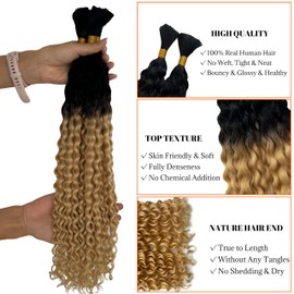 Belaved 1B613 Human Braiding Hair Water Wave Ombre Black Mix Bleach Blonde Boho Braids Bulk100g Deep Curly Hair Extensions Knotless No Weft 10A Brazilian Bohemian 2 Bundles 20Inch