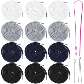 12PCS Drawstring Cord Replacement​, Black/White/Grey/Deep Blue,1.3m /4.27ft