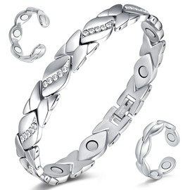 Cigmag Lymphatic Drainage Magnetic Bracelet Women Ultra Strong Magnets Titanium Steel Magnetic Adjustable with Removal Tool and Gift Box (Silver)