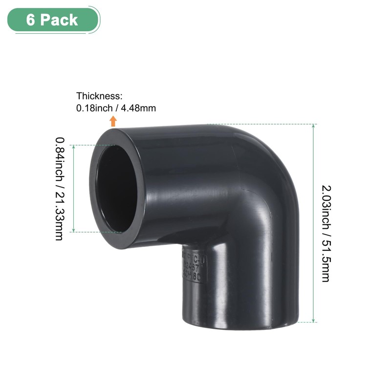 M METERXITY 6-Pack 90 Degree Adapter Connector, 1/2" Socket UPVC