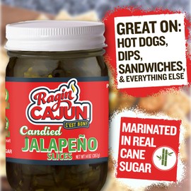 Ragin' Cajun Candied Jalapeño Slices - 14 fl oz Jar, Pack of 4, All Natural - Sweet Spicy Louisiana Condiment for Nachos & Burgers