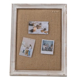 SOFE Small Bulletin Board for Desk, 12"×16" Cute Linen Pin Board Rustic White Wood Frame, Vision Board Display Photo Memo Board for Office Living Room Bedroom Study Room Tabletop