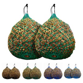 Majestic Ally 2 Pcs 1.25”x1.25” Holes Ultra Slow Feed 40” Very Sturdy Hay Net with Bottom Ring for Goat, Sheep and Livestock Simulatr grazing, Reduces Waste (Turquoise)