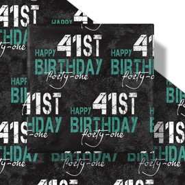RUSPEPA Birthday Wrapping Paper for Man - Mini Roll - HAPPY 41st BIRTHDAY Text Design for Men's or Father's Birthday Party Gift Wrap and Special Occasions - 17 inches x 16.4 feet - 41 Year Old