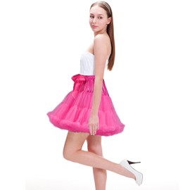 Women's Petticoat Skirts Elastic Waist Chiffon Tutu Tulle Skirt Soft Ballet Dress Multi-Layer Cosplay Underskirt (Rose)