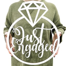 Engagement Party Decorations, Just Engaged Wooden Sign for Engagement Decorations, Diamond Ring Photo Props for Bachelorette Wedding Bridal Shower Party（White）