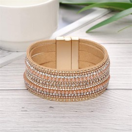 Artilady Leather Bracelet for Women-Boho Wrap Cuff Bracelets Multi Layered Crystal Bead Bangle Bracelets With Magnetic Clasp Jewelry for Women