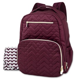 Baby Essentials Fisher-Price Signature Morgan Quilted Backpack Diaper Bag with Changing Pad, Stroller Clips, Laptop Compartment (Burgundy)