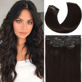 Loxxy Human Hair Clip in Extensions Seamless Clip on Hair Extensions 22inch Remy Hair Extensions Clip in Human Hair Color Natural Black Ultra-Thin Pu Weft Technology 7pieces 110gram