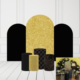 HISDH Glitter Golden Spandex Cylinder Pedestal Stand Covers for Birthday Party Plinth Pillars Fabric Cover Wedding Bridal Shower Banquets Tablecloth Decorations Prop D14''byH30''