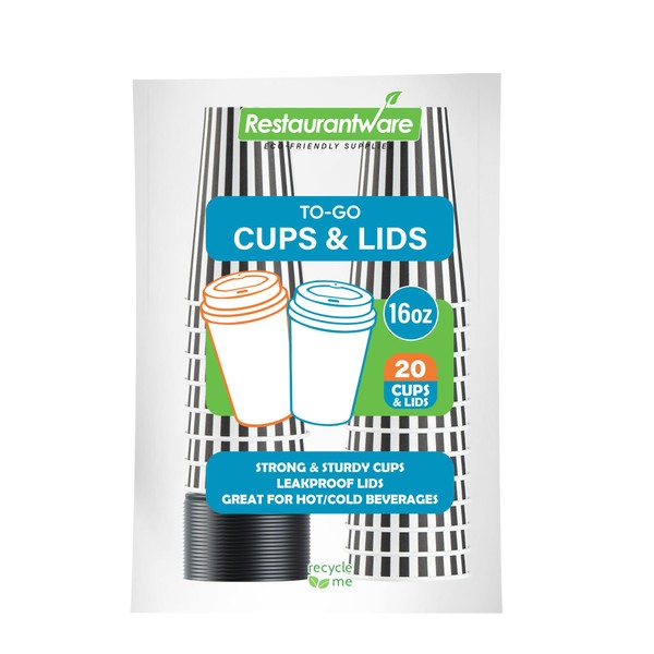 Restaurantware 16 Ounce Disposable Coffee Cups With Lids, 20 Hot