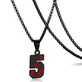 RWQIAN Baseball Necklace Jersey Number 5 - Stainless Steel Baseball Chain Number Pendant Necklace,Baseball Gifts for Men/Women