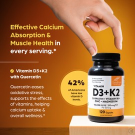 Sandhu's Vitamin D3 K2 Magnesium 10000 IU, 120mcg K2 Capsules 120 Count (Pack of 1) | with VIT B6, Zinc & Quercetin | D3K2 Supports Superior Absorption, Energy, Immune, Muscle Health for Men & Women