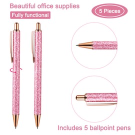 Bremorou Ballpoint Pen Glitter Pack of 5 Glitter Metal Ballpoint Pens Retractable Ballpoint Pen Beautiful Click Ballpoint Pen for Women School Office Supplies Gift 1 mm Black Ink