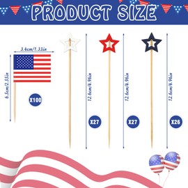 BOARDFEB 180Pcs 4th of July Red White Blue Cupcake Toppers, Patriotic Star Toothpicks American Flags Cocktail Sticks Fruit Skewers for Independence Day Party Drinks Patriotic Cupcake Decorations