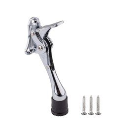 Primero Basics Door Stopper, 4-Inch Kickdown Door Stopper – Heavy Duty Chrome Door Holder with Non-Slip Rubber Base, Durable Door Stop for Bottom of Door, for Home, Office, Garage Use, 1 Pack，Chrome