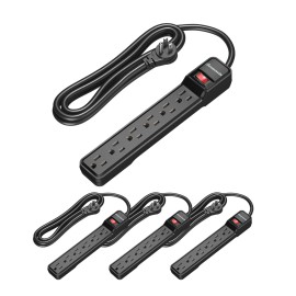 DEWENWILS 6 Foot Long Power Strip,6-Outlet Power Strip 6FT,15 A Circuit Breaker