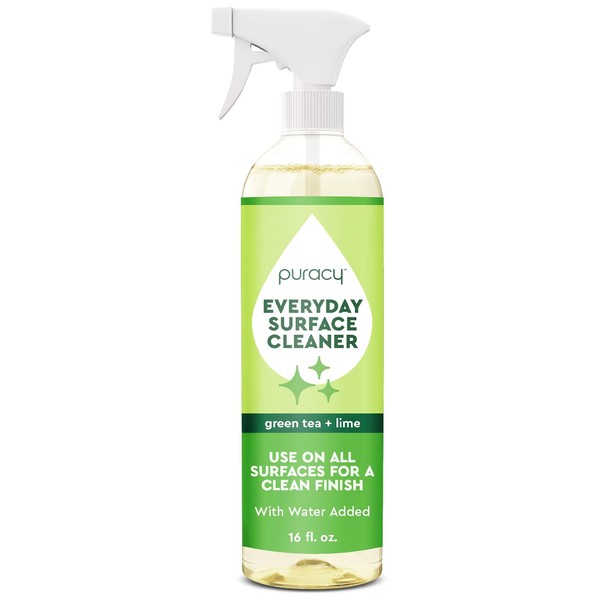 Puracy Everyday Surface Cleaner - Comes Pre-mixed with Water, Ready-to-Use Natural Household Cleaner - Streak-Free Multi Surface Cleaner, Green Tea & Lime, 16 Ounce Spray Bottle (1-Pack)
