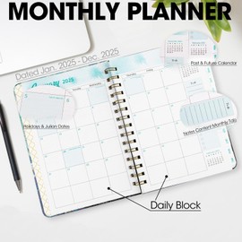 2025 Planner - 2025 Planner Weekly and Monthly, JAN. 2025 - DEC. 2025, 8.4" X 6" Calendar Planner Notebook with Monthly Tabs, 140 Pages Daily Organizer with Back Pocket, Pink Floral