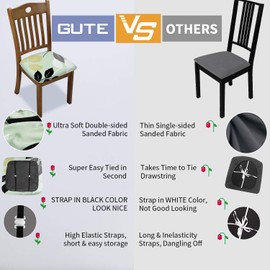 Gute Chair Seat Covers, Stretch Printed Chair Covers with Elastic Ties and Button, Removable Washable Dining Upholstered Chair Protector Seat Cushion Slipcovers for Dining Room, Office(Green)