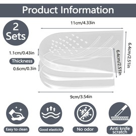 Roucerlin 3 Pair 2 Layers Gel Adjustable Orthopedic Heel Lift for Leg Length Discrepancy, Medial & Lateral Heel Wedge Inserts Insoles for Supination Pronation, Shoe Lifts for Uneven Legs (Clear, L)