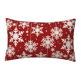 NIDITW Happy Winter Have Yourself A Merry Little Christmas Beautiful Snowflakes Waist Lumbar Red Cotton Burlap Linen Throw Pillow Case Cushion Cover Home Decorative Long Oblong 12x20 Inches (12)