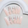 Long Square Rhinestones Press on Nails White French Tip Acrylic