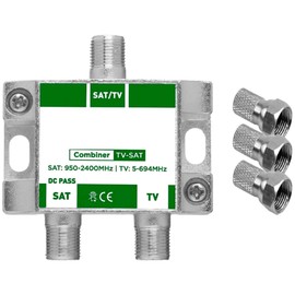 TECHZOCO Satellite and Terrestrial Signal Mixer, TV/Sat Mixer, Satellite and Terrestrial Signal, Suitable for Combining Two Signals on the Same Line, DC Passage, with