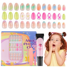 TOROKOM Kids Press On Nails Kit, 78 Pieces Kid Fake Nail with Jelly Nail Adhesives & Solid Nail Glue, Colorful Flower Design, Ages for 8-12, 3 Pack