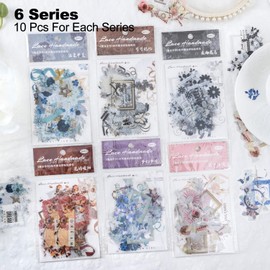 MiyouLuna 60Pcs Lace Handwork PET Stickers, Floral Stickers for Scrapbooking, DIY Crafts, Journaling Supplies & Junk Journal Ephemera, with Sticker Organizer